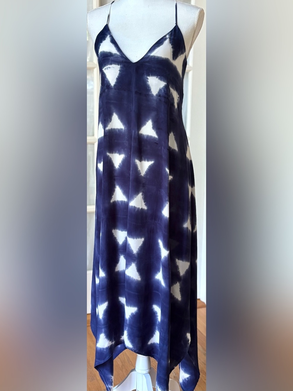 Splendid Shibori Tie Dye Handkerchief Hem Maxi Dress Blue Small